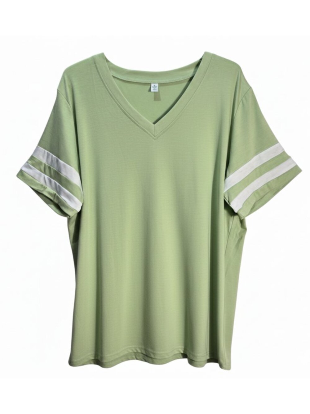 NWOT | Light Green Varsity Stripe Short Sleeve V-Neck Baseball Style Tee | 2XL